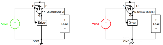 肖特二極管 MOSFET 反向極性保護